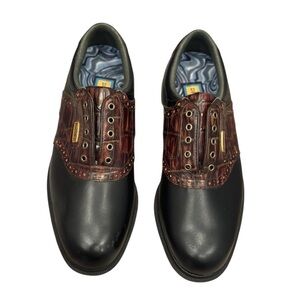 Footjoy Dryjoy Tour Black Leather Croc Saddle Men’s Golf Shoes Sz 7 M